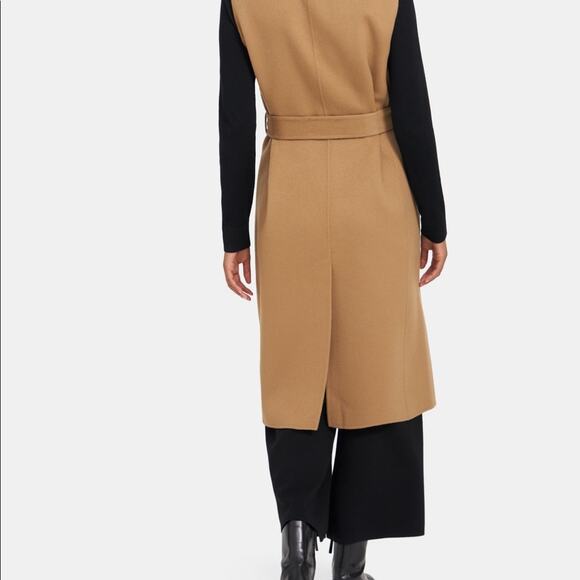 Theory Long Clairene Tan Wool Cashmere Sleeveless Belted Coat Size Petite - Picture 3 of 12